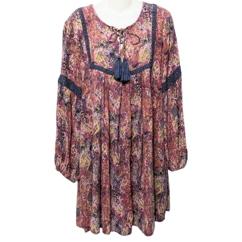 WORLD MARKET Mythical Multicolor Snake Print Tassel Boho Dress L/XL